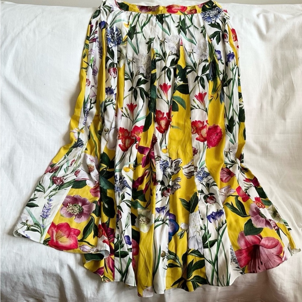 Rococo Sand at Anthropologie | Yellow Floral Pleated A-line Maxi Skirt | Size 16